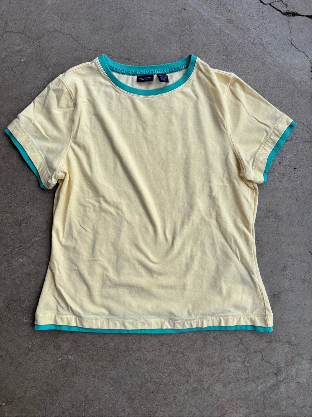 Vintage 90s Westbound Pale Yellow & Teal Contrast Trim Ribbed Tee Shirt M